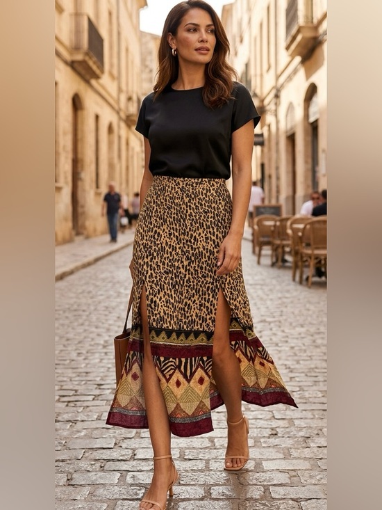 Ship'n Shore Dresses & Skirts - Ship N Shore vintage boho southwestern artsy leopard midi maxi skirt size S